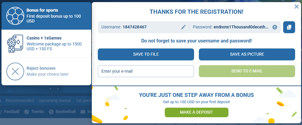 1xBet registration