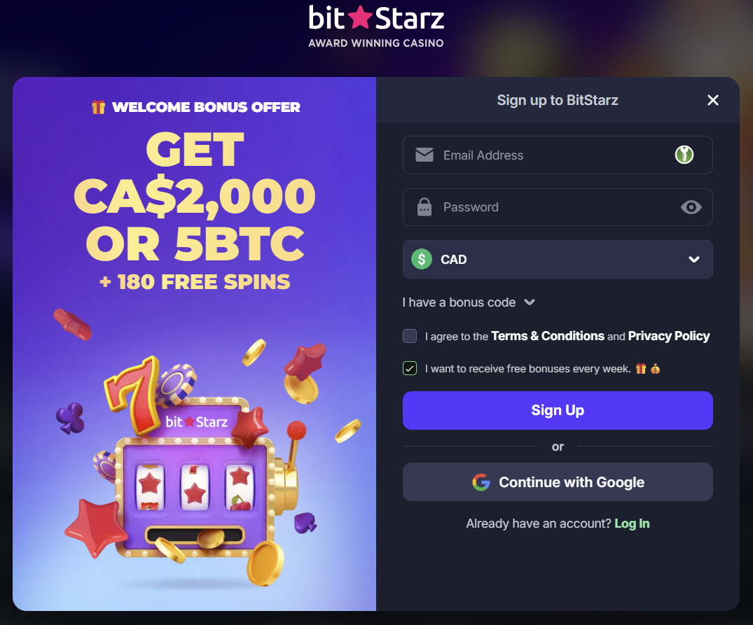 BitStarz registration form