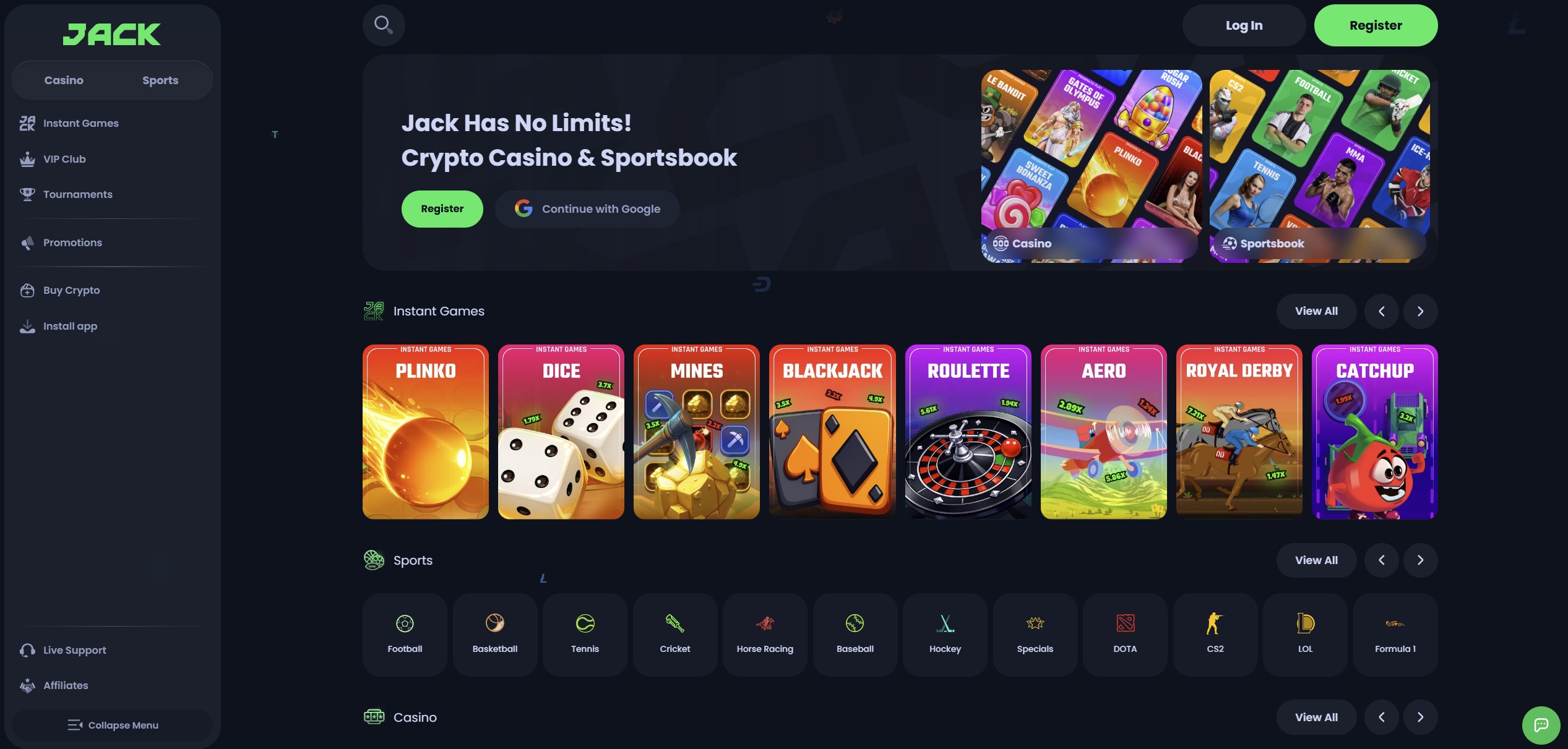 Jack.com casino website preview
