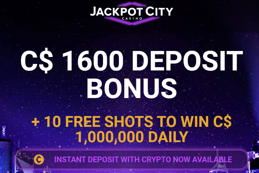 Jackpot City welcome offer with a C$1,600 deposit bonus and crypto deposits