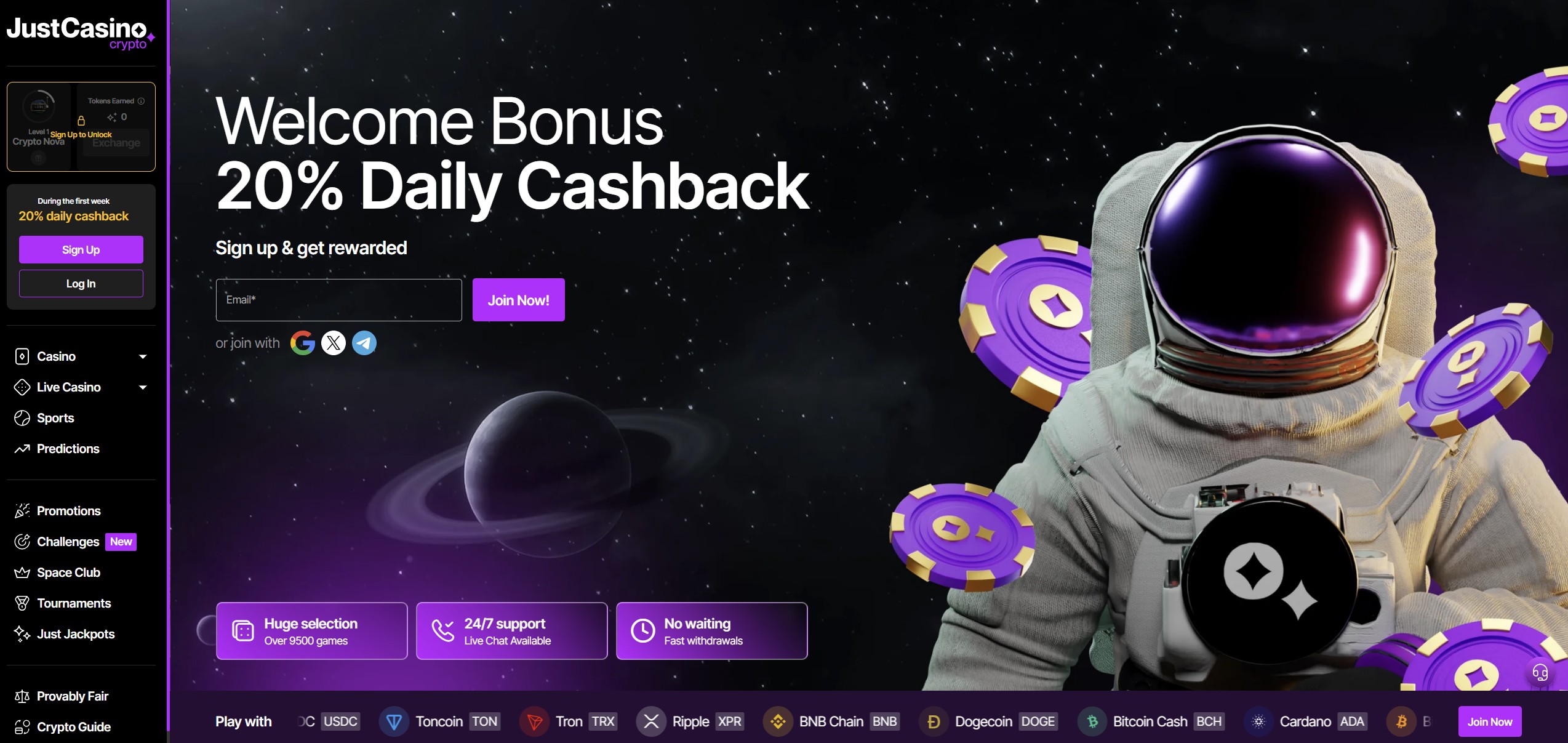 JustCasino website preview