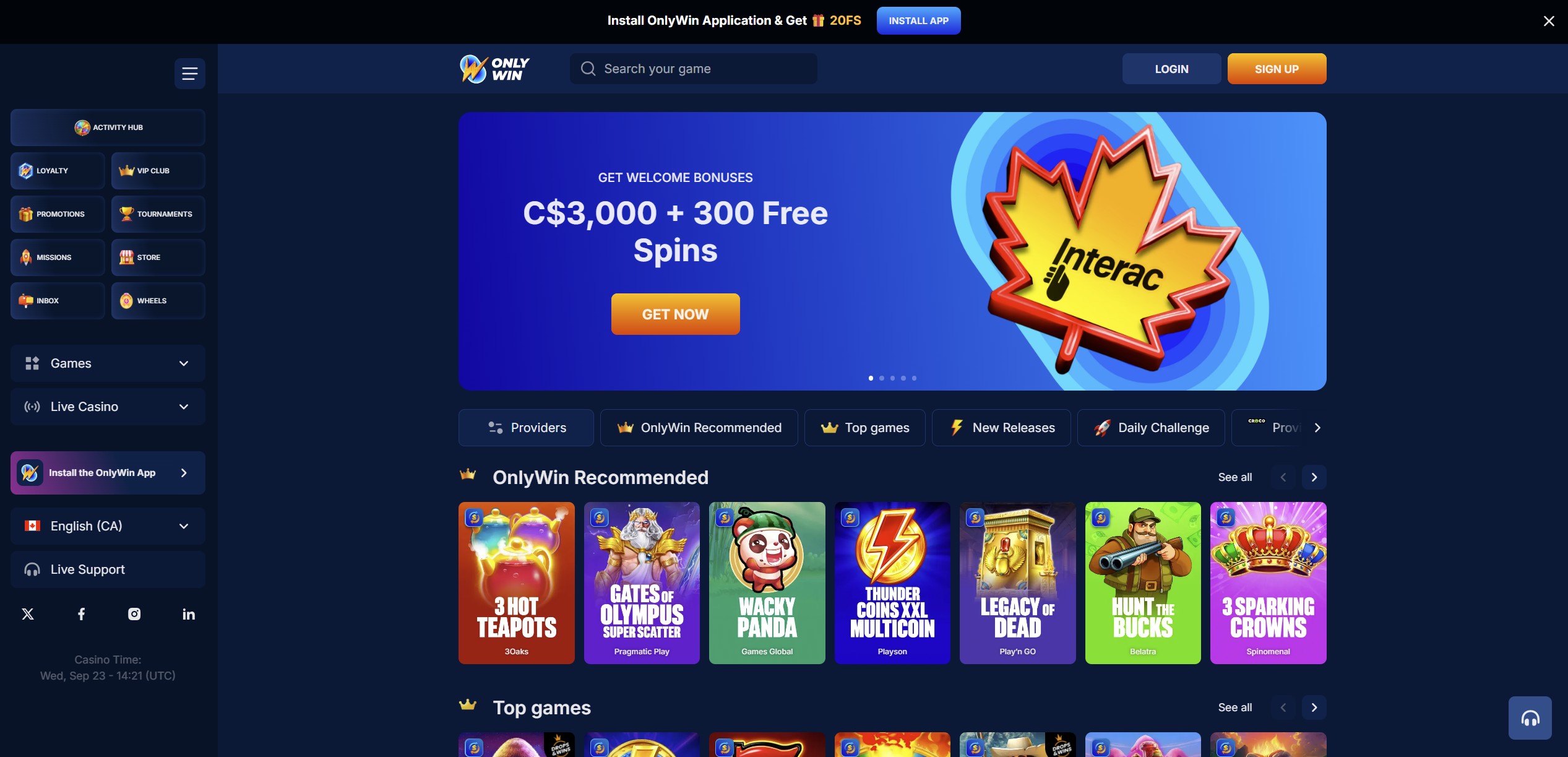 OnlyWin casino website preview