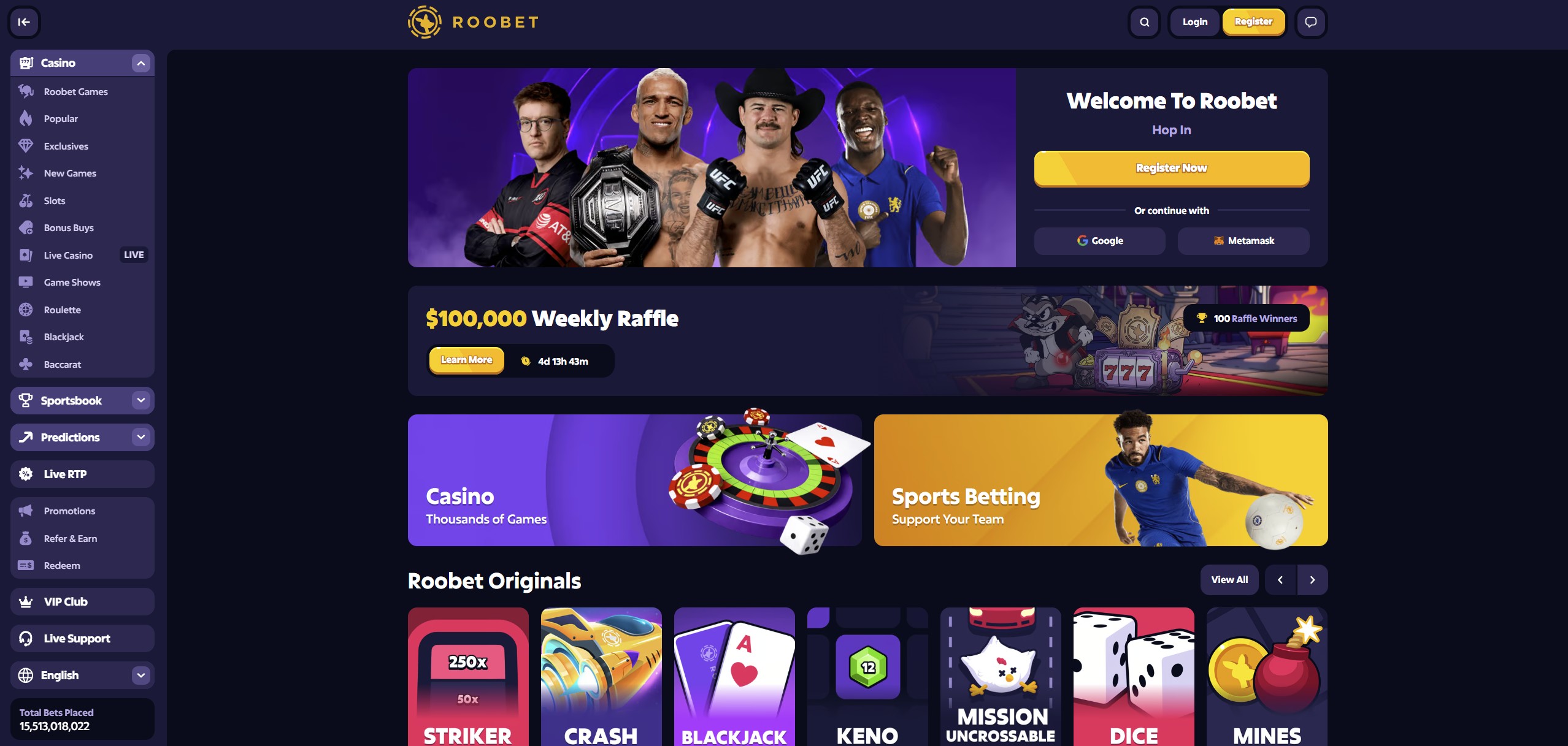 Roobet casino website preview