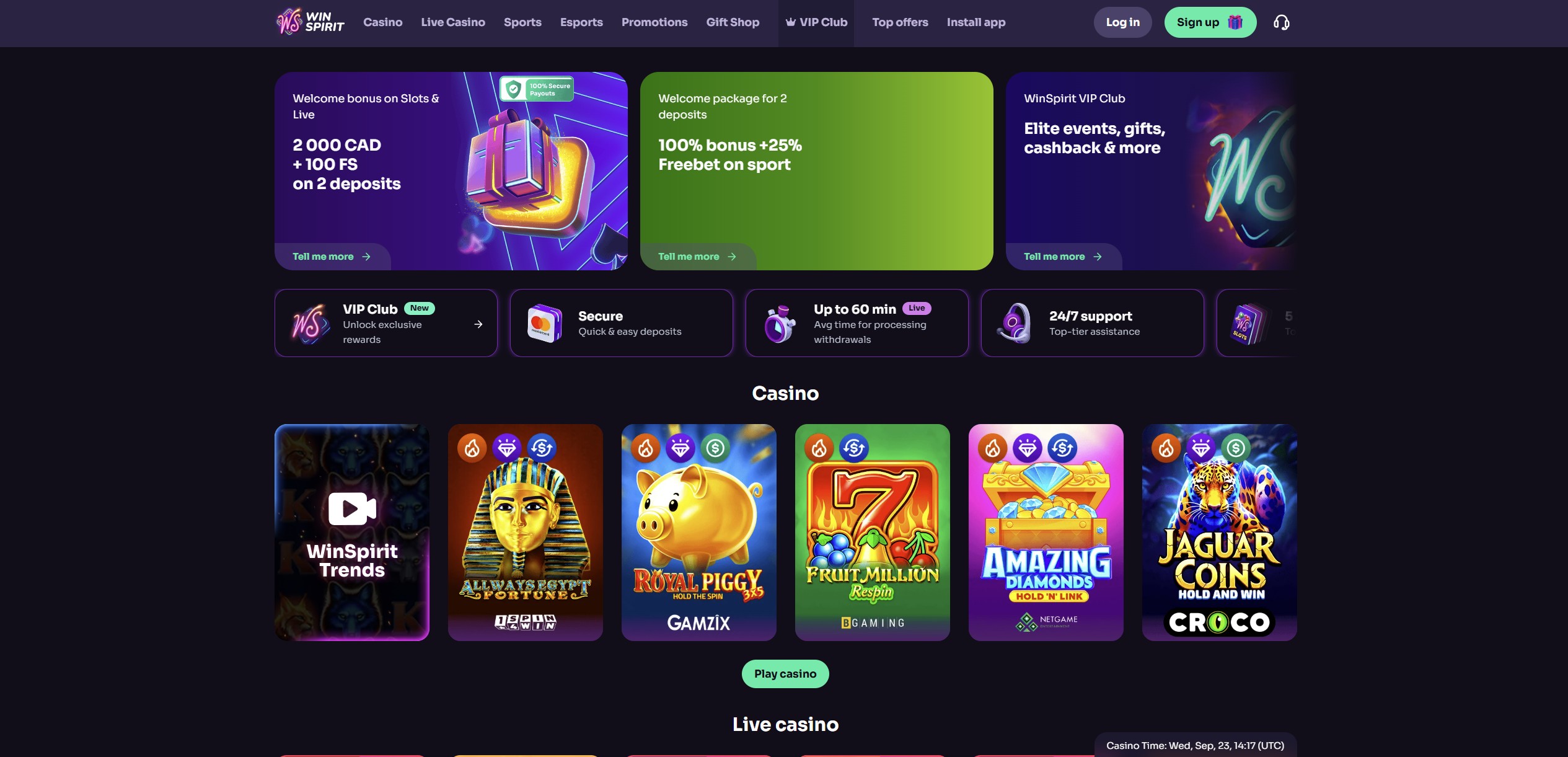 WinSpirit casino website preview